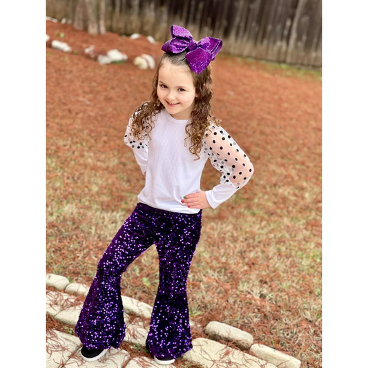 Sequined purple sparking bell bottom pants   P0032