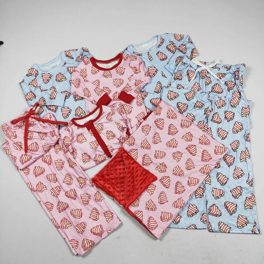 Debbie Cake Blue & Pink Print Family Christmas Pajamas Styles