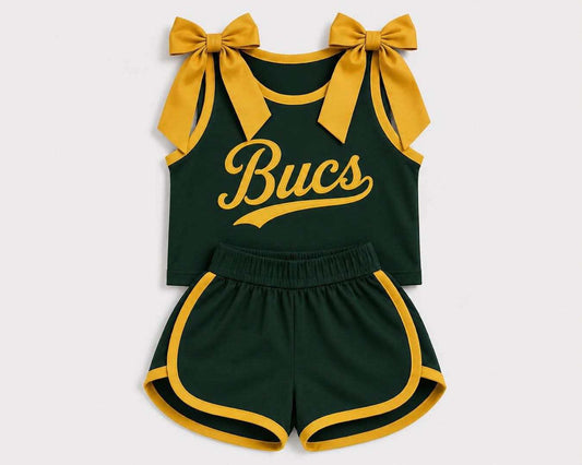 (Custom Design Preorder MOQ 5) Teams Bucs Bows Vest Top Shorts Mommy and Me Summer Clothes Set