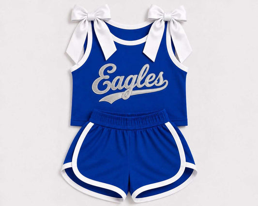 (Custom Design Preorder MOQ 5) Teams Eagles Bows Vest Top Shorts Mommy and Me Summer Clothes Set