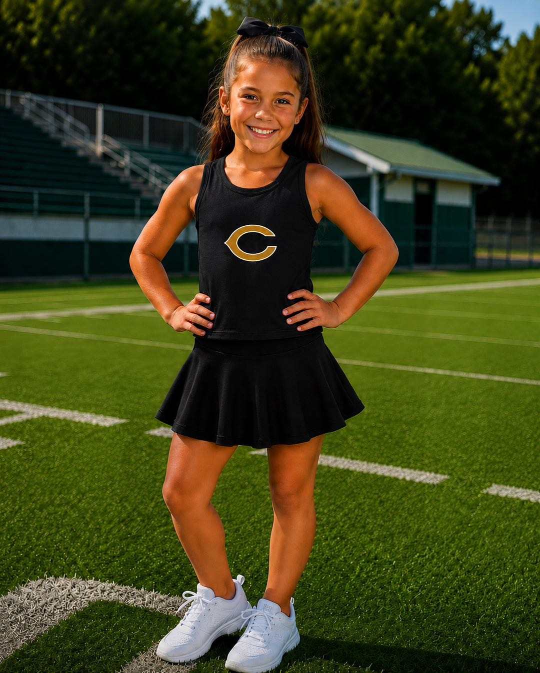 (Custom Design Preorder MOQ 5) Teams Caldwell Hornets Black Tank Top Skort Girls Summer Yoga Clothes Set