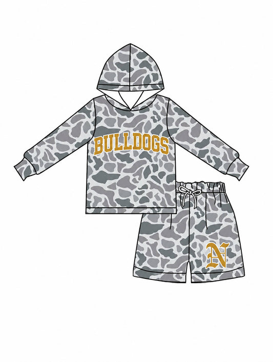 (Custom Design Preorder MOQ 5) Teams Bull Gods Grey Camo Long Sleeve Hoodie Top Shorts Outfit
