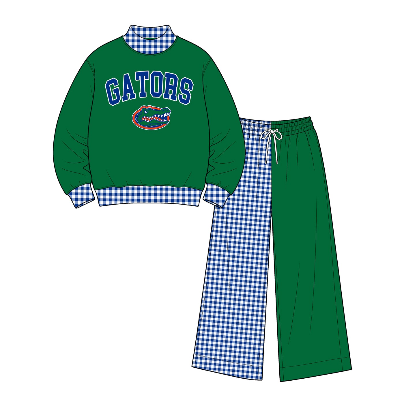(Custom Design Preorder MOQ 5) Gators Mock Neck  Top with Patch Wide Leg Sport Team Set