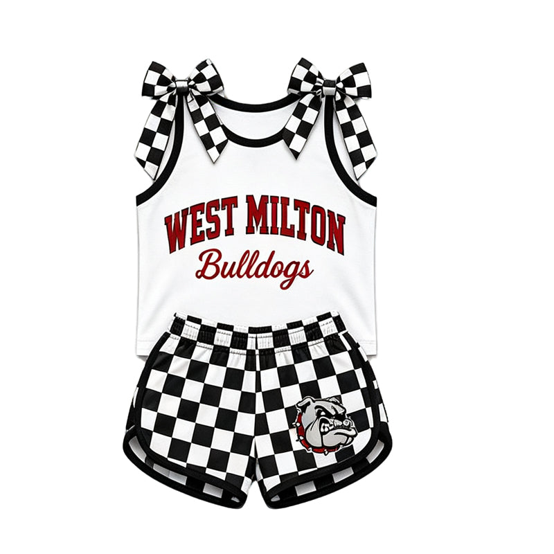(Custom Design Preorder MOQ 5) Teams West Milton Bulldogs Bows Vest Top Shorts Mommy and Me Summer Yoga Clothes Set