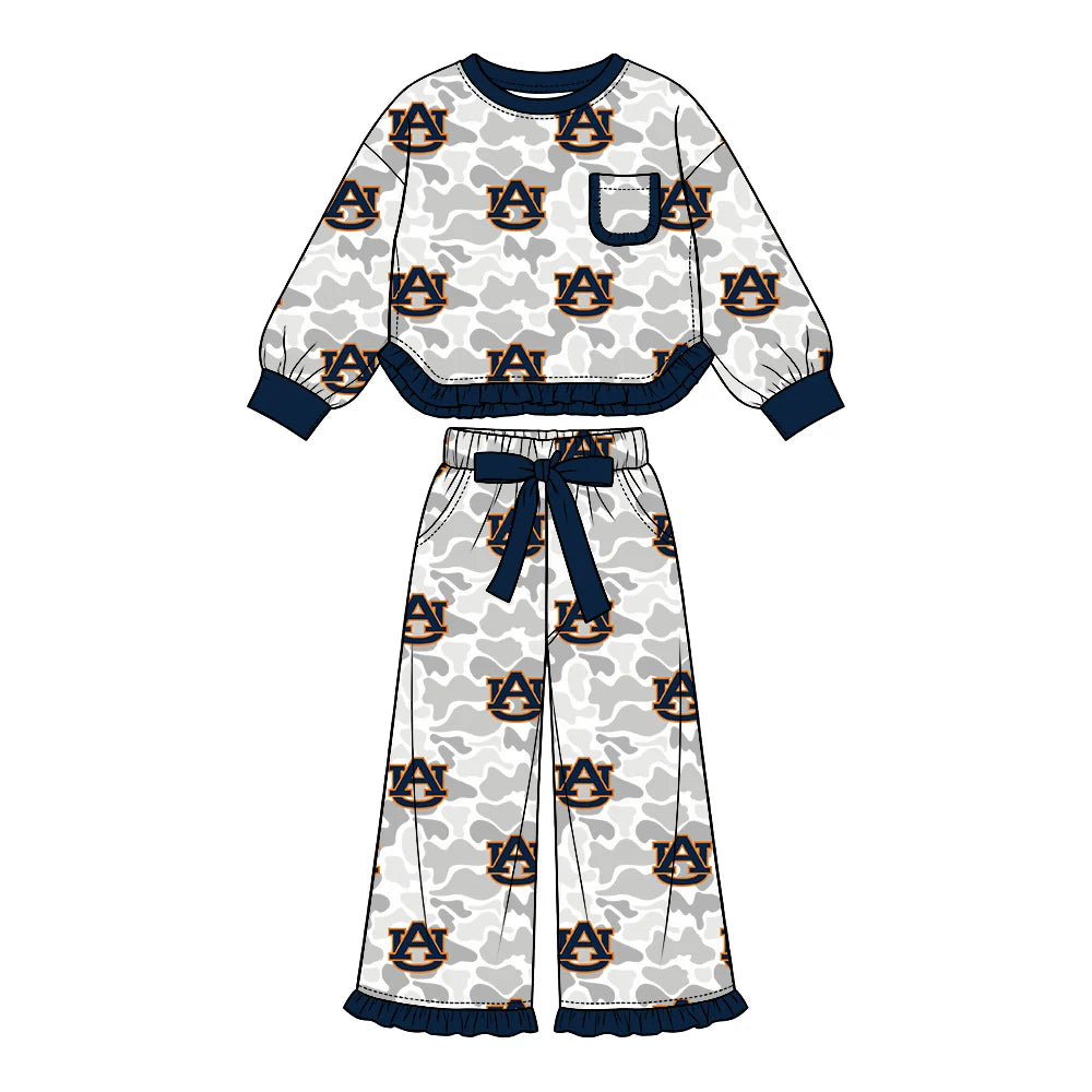 Preorder( 5  MOQ) Baby Girls Sport Team  Auburn Camo Long Sleeve Pants Outfit