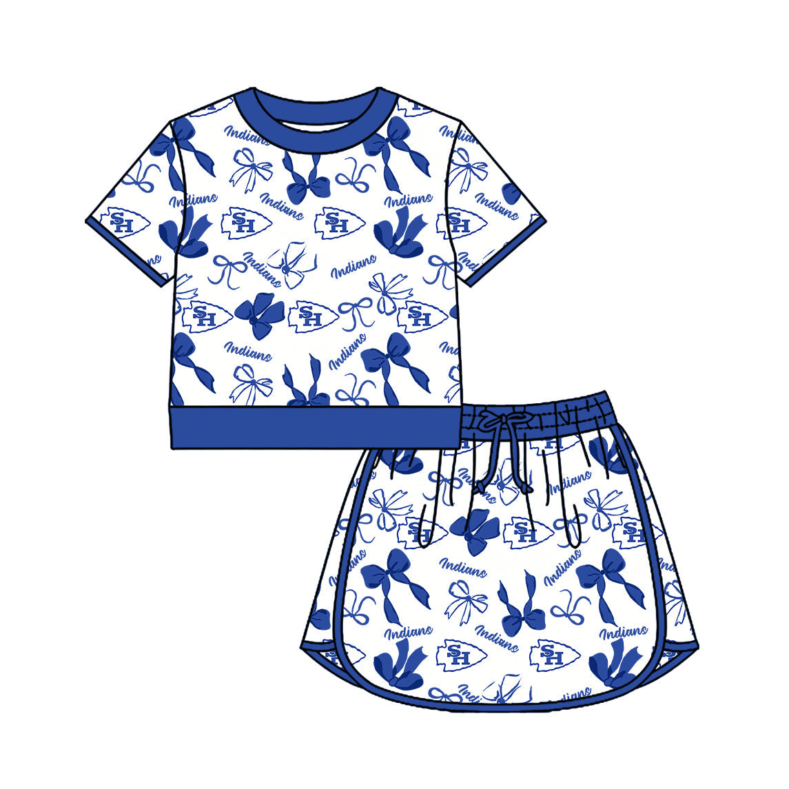 Preorder (moq 5)Baby Girls Bows Indians Top Skirt Short Team Clothes Set