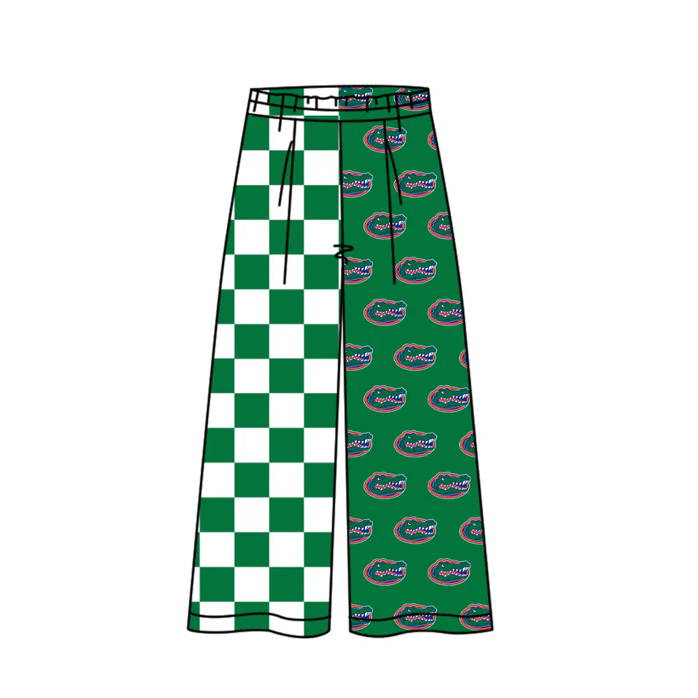 (Custom Design Preorder MOQ 5) Adult Women Green Checked Florida Gators Team Flare Pants Bottom