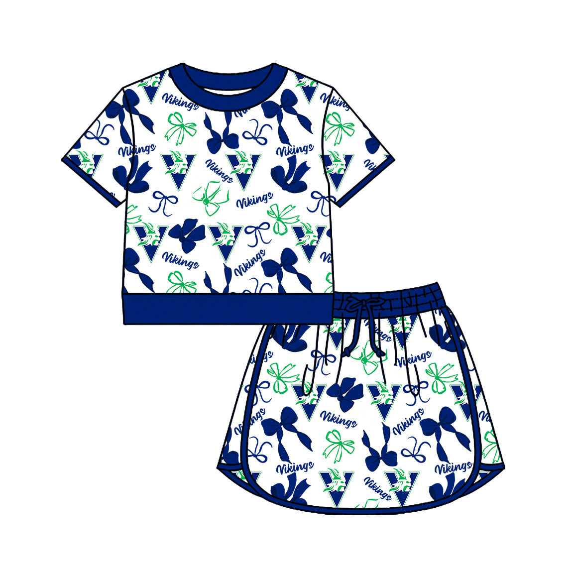 Preorder (moq 5)Baby Girls Bows Vikings Top Skirt Short Team Clothes Set