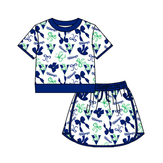 Preorder (moq 5)Baby Girls Bows Vikings Top Skirt Short Team Clothes Set