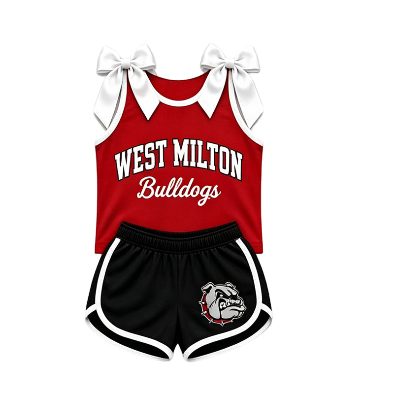 (Custom Design Preorder MOQ 5) Teams West Milton Bulldogs Bows Vest Top Shorts Mommy and Me Summer Yoga Clothes Set