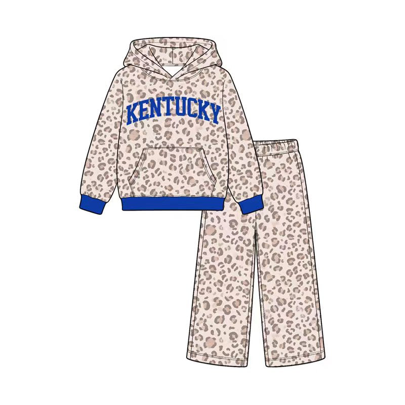 (Custom Design Preorder MOQ 5 Each) Teams Leopard Print Hoodie Top Pockets Pants Girls Clothes Set Sisters Wear