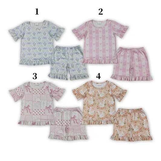 Sibling Girls Short Sleeve Top with Shorts Set With Ruffle
