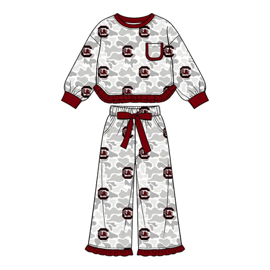 Preorder( 5  MOQ) Baby Girls Sport Team Gamecocks Camo Long Sleeve Pants Outfit
