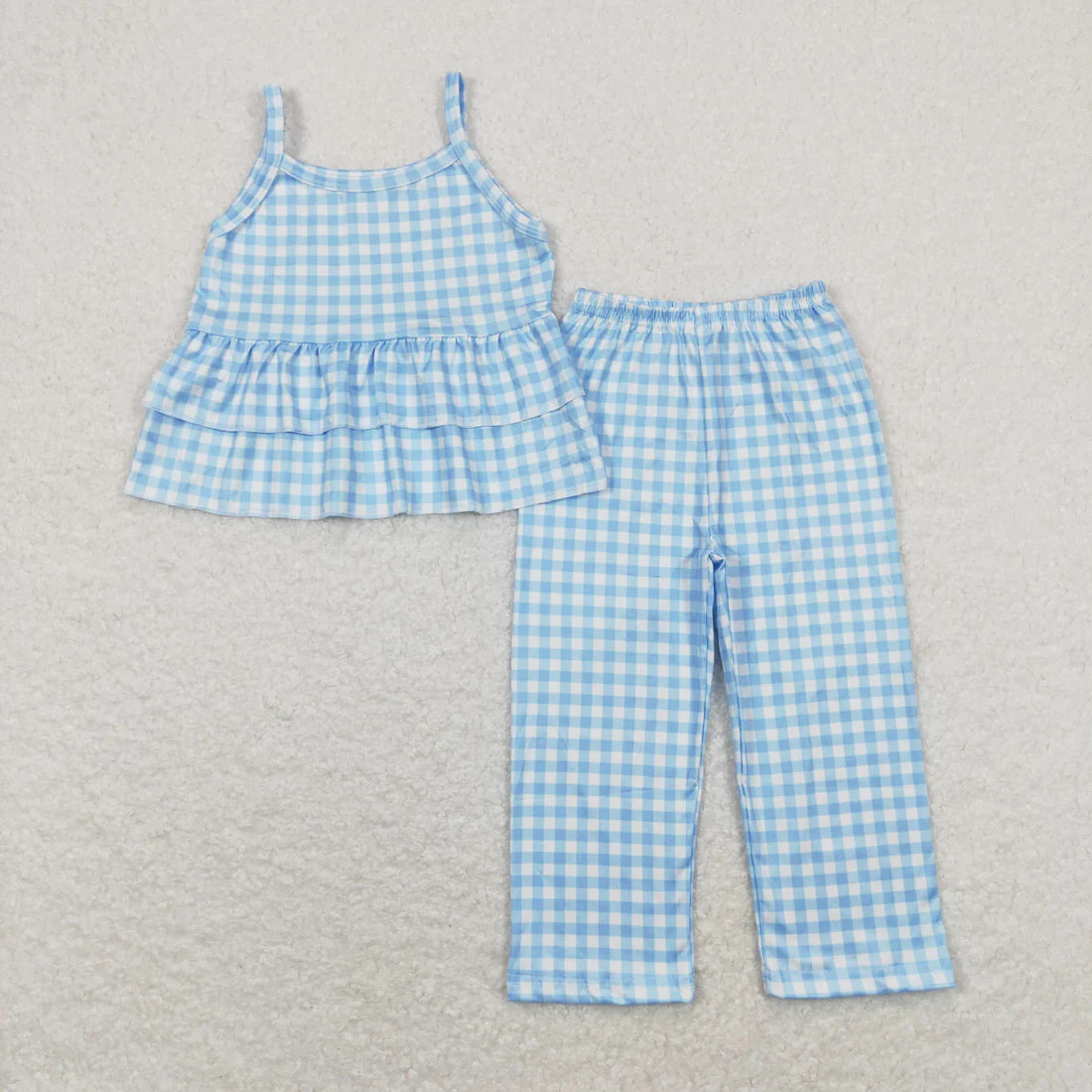 Baby Girls Checkered Sibling Sister Top Wide Leg Pants Clothes Sets
