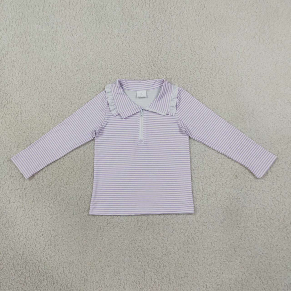 GT1758 Purple Striped Girls Long Sleeve Zipper Pullover Top