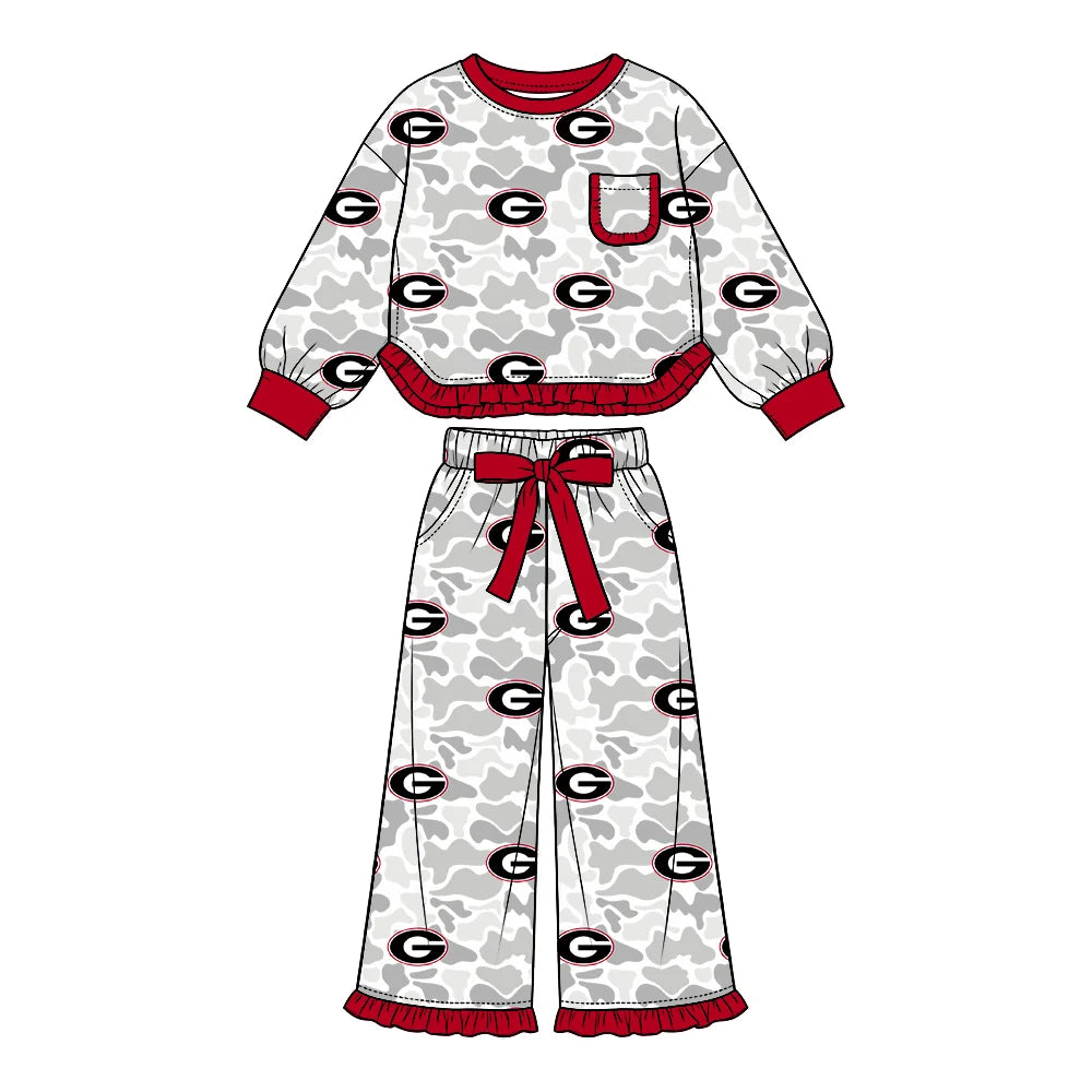 Preorder( 5  MOQ) Baby Girls Sport Team Georgia Camo Long Sleeve Pants Outfit