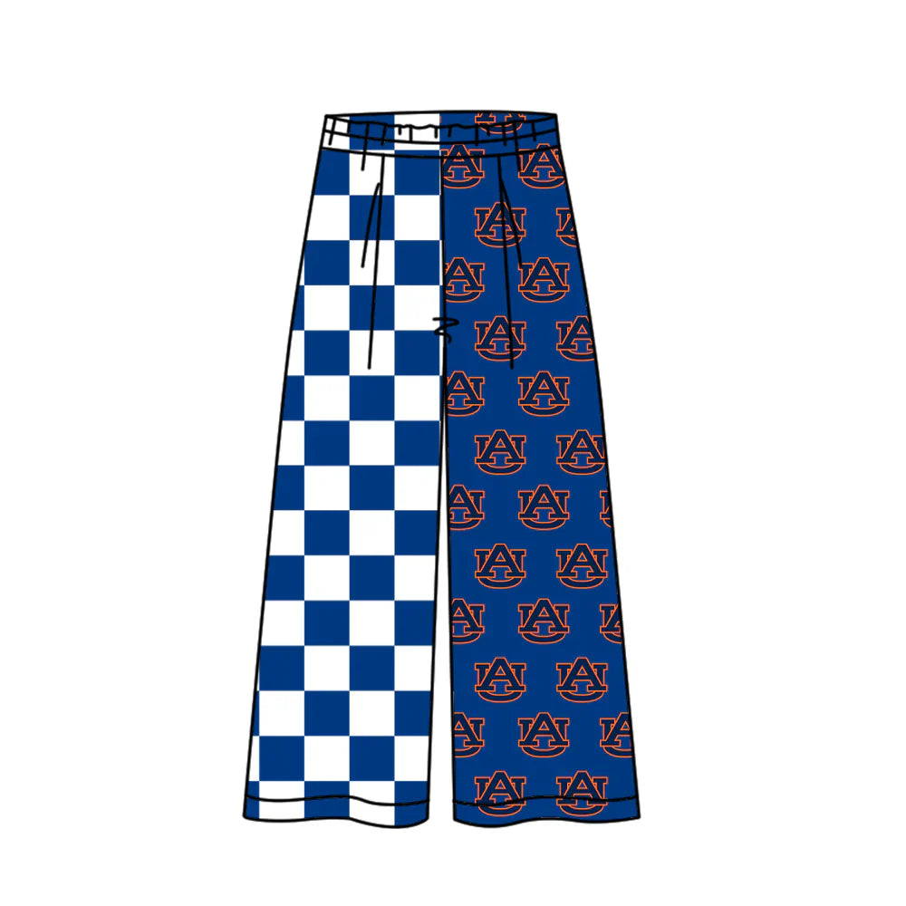 (Custom Design Preorder MOQ 5) Adult Women Blue Checked AU Team Flare Pants Bottom