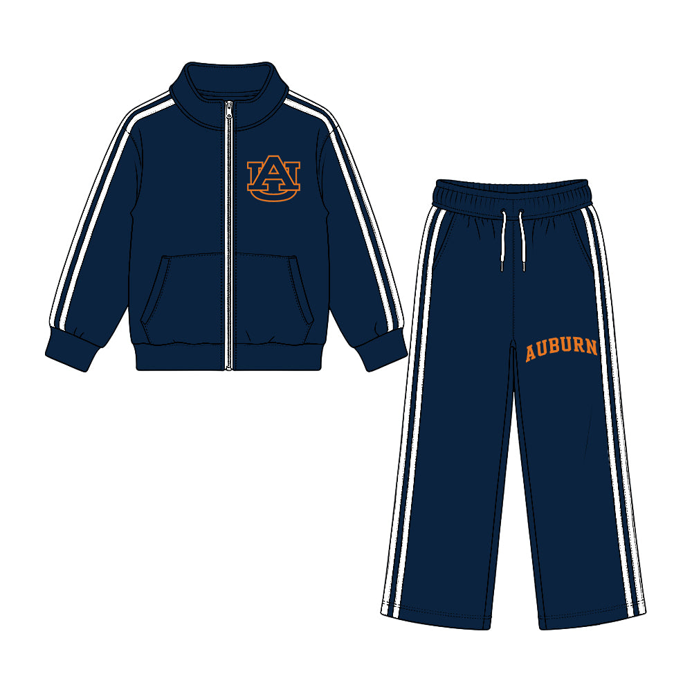 (Custom Design Preorder MOQ 5 Each)Teams Print Long Sleeve Zipper Jackets Top Pockets Pants Kids Clothes Set Sibling Wear