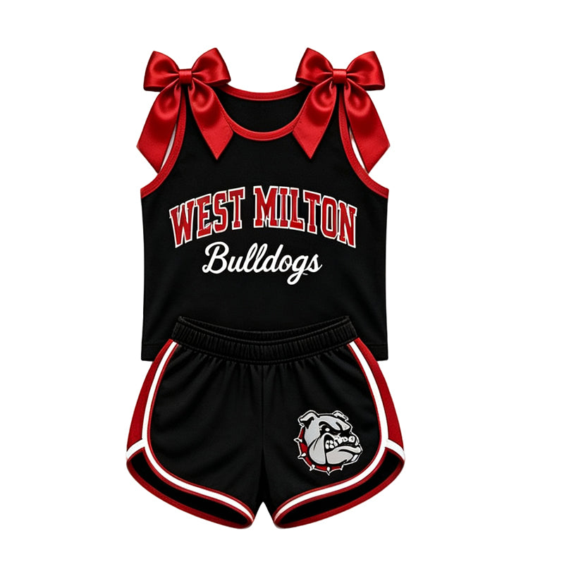 (Custom Design Preorder MOQ 5) Teams West Milton Bulldogs Bows Vest Top Shorts Mommy and Me Summer Yoga Clothes Set