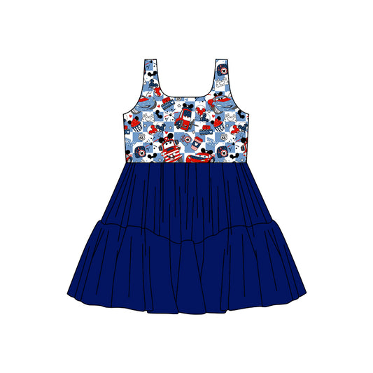 (Custom Design Preorder MOQ 5) Cartoon Mouse Plaid Girls Sleeveless Tulle Dress