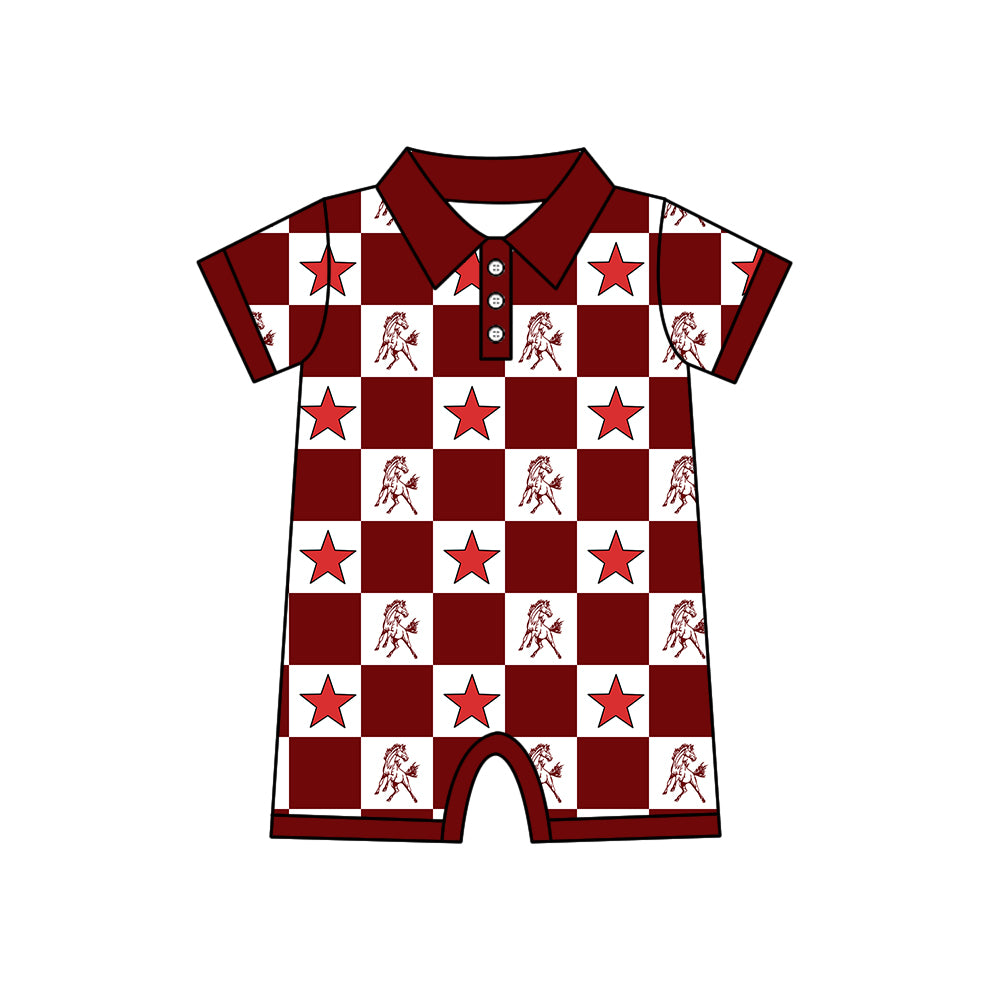 (Custom Design Preorder MOQ 5 Each Item) Teams Mustangs Bows Wine Plaid Print Kids Clothes Sibling & Family Matching Styles