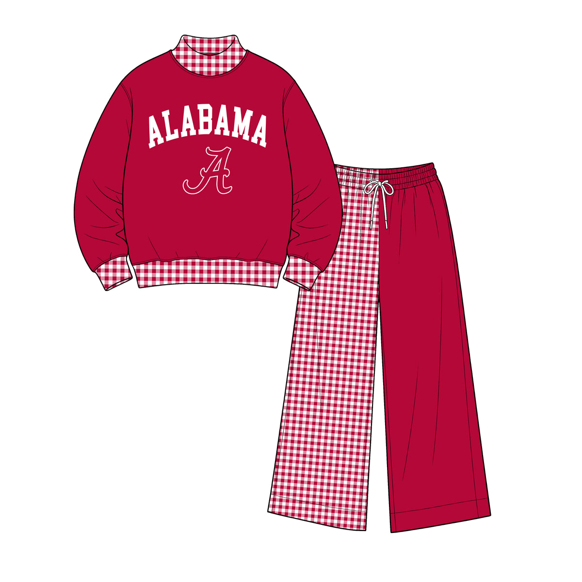 (Custom Design Preorder MOQ 5) Alabama Mock Neck  Top with Patch Wide Leg Sport Team Set