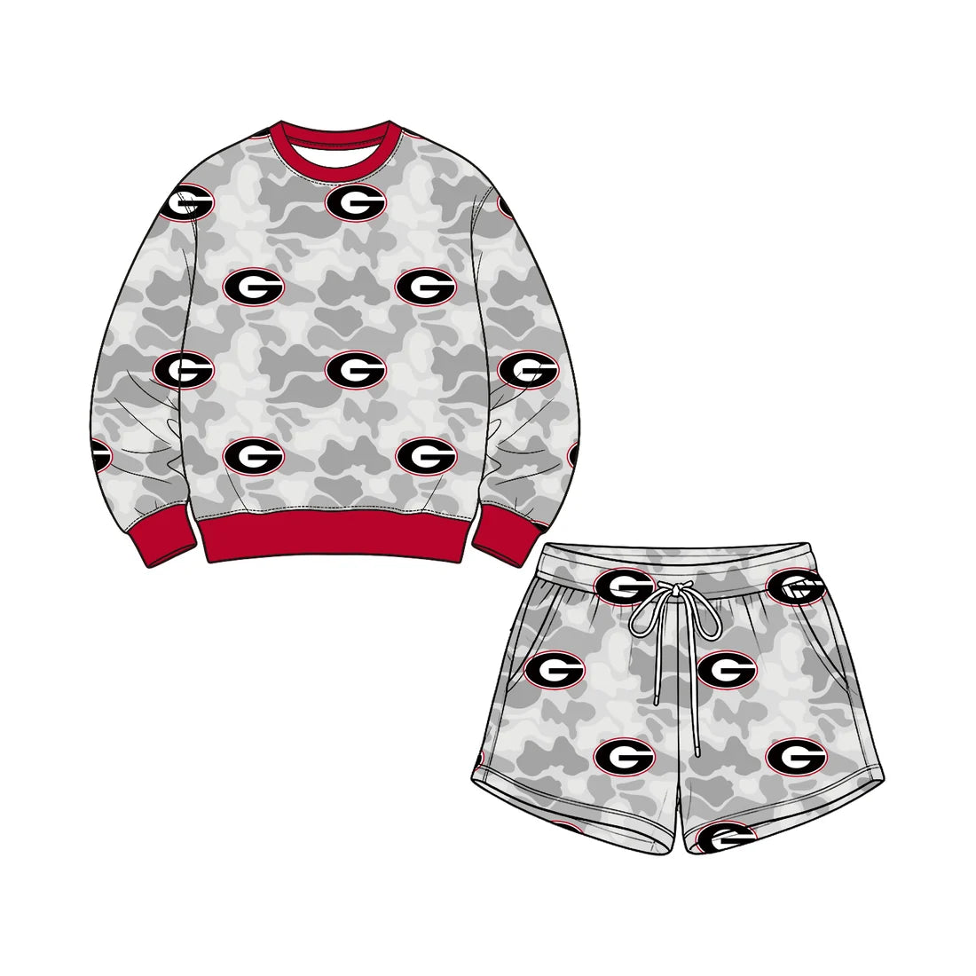 Preorder( 5  MOQ) Baby Girls Sport Team Georgia Camo Long Sleeve Top Shorts Outfit