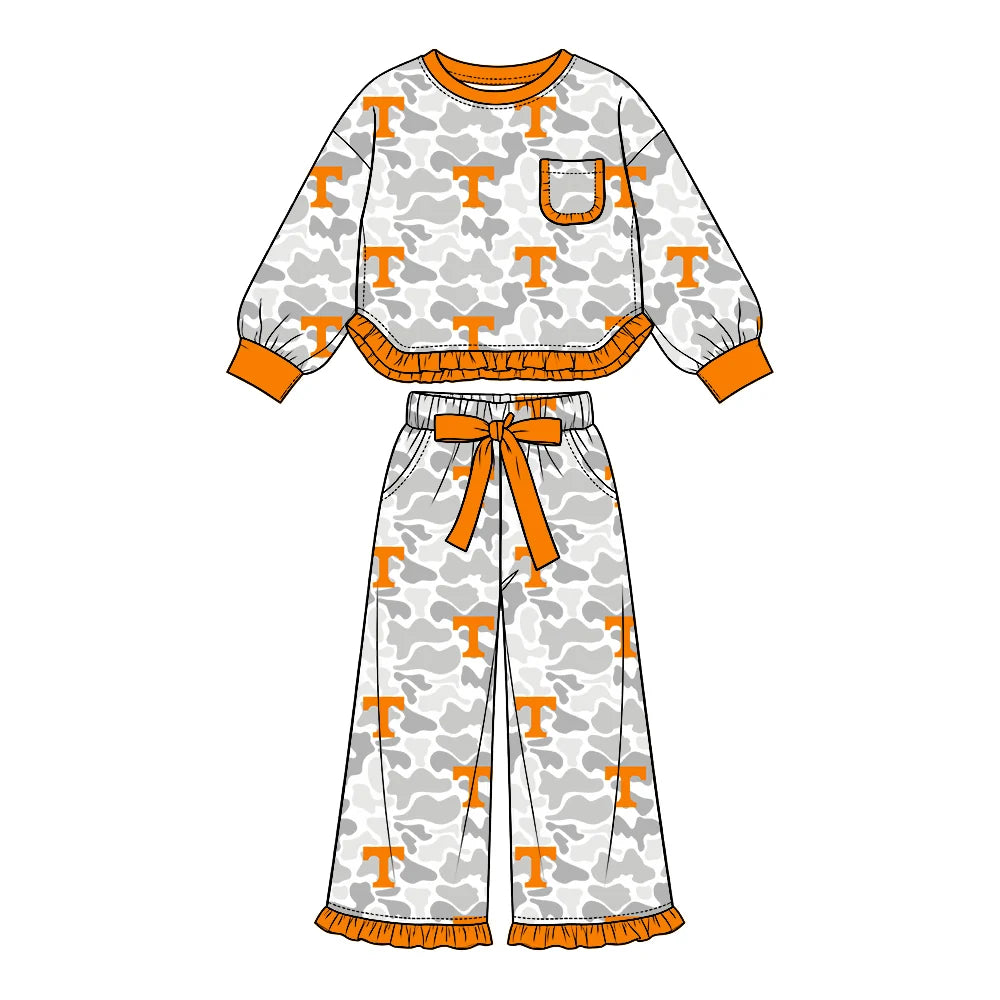 Preorder( 5  MOQ) Baby Girls Sport Team Tennessee Camo Long Sleeve Pants Outfit