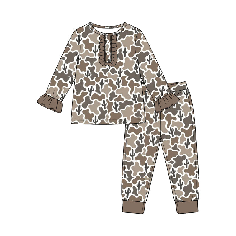 (Custom Design Preorder MOQ 5 Each) Checkered Camo Duck Print Girls Southern Pajamas Clothes Set Sisters Wear