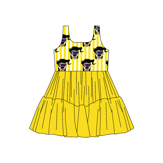 (Custom Design Preorder MOQ 5) Cartoon Dog Stripes Girls Sleeveless Tulle Dress