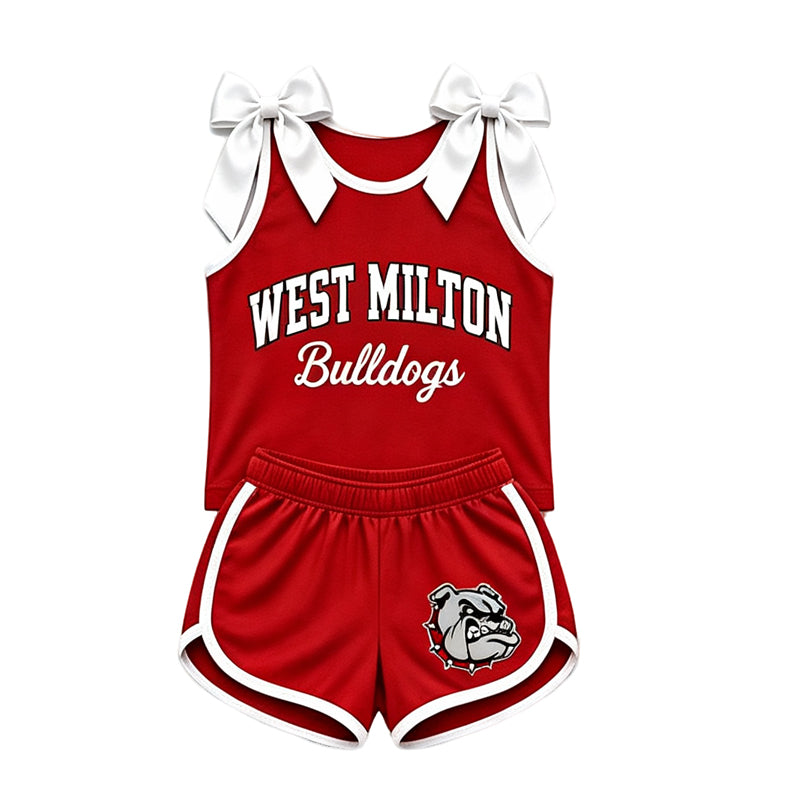 (Custom Design Preorder MOQ 5) Teams West Milton Bulldogs Bows Vest Top Shorts Mommy and Me Summer Yoga Clothes Set