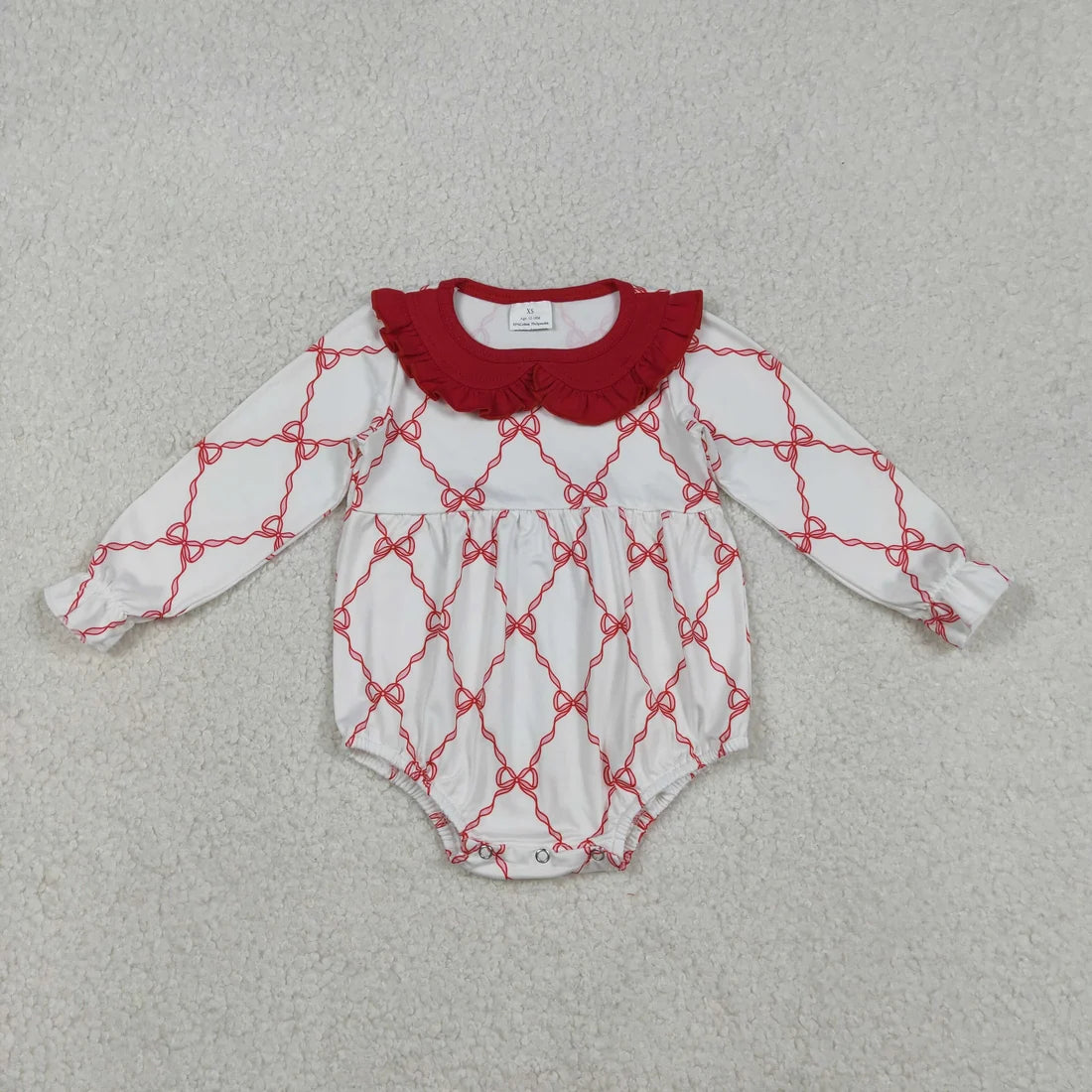 Baby Girls Red Bow Valentine Long Sleeve Bubble Romper