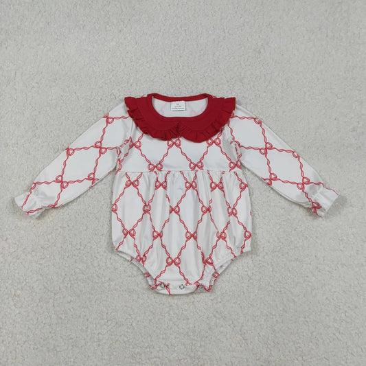 Baby Girls Red Bow Valentine Long Sleeve Bubble Romper