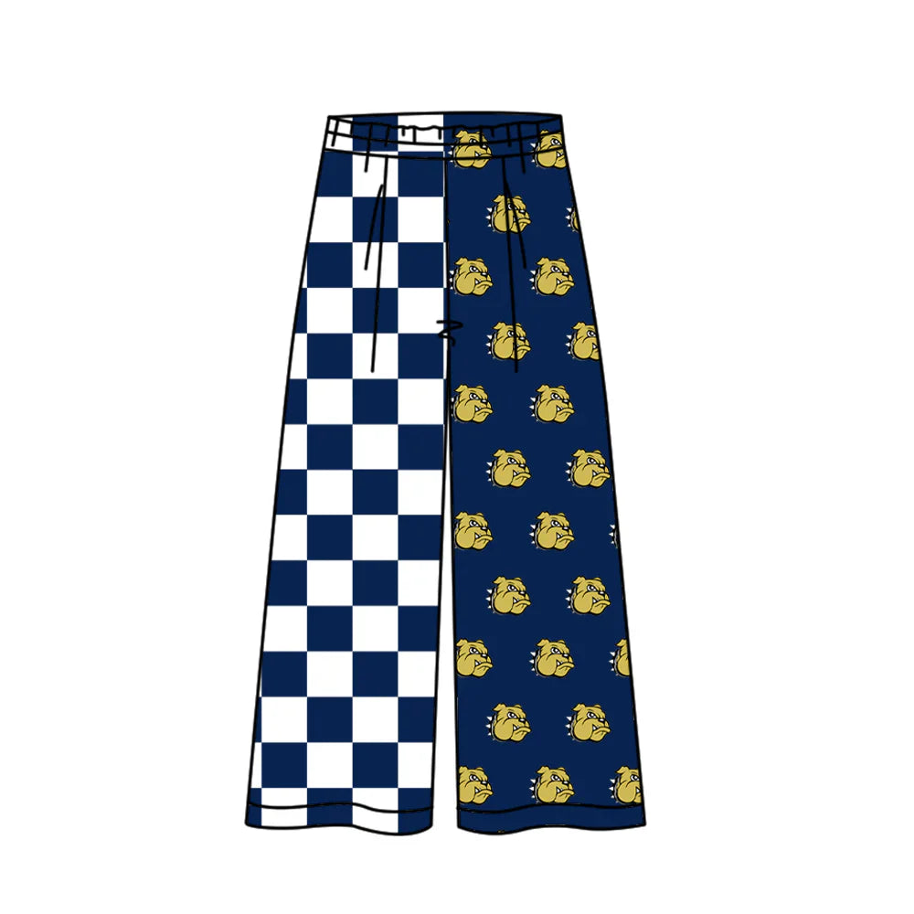 (Custom Design Preorder MOQ 5) Adult Women Navy Checked Bulldogs Team Flare Pants Bottom