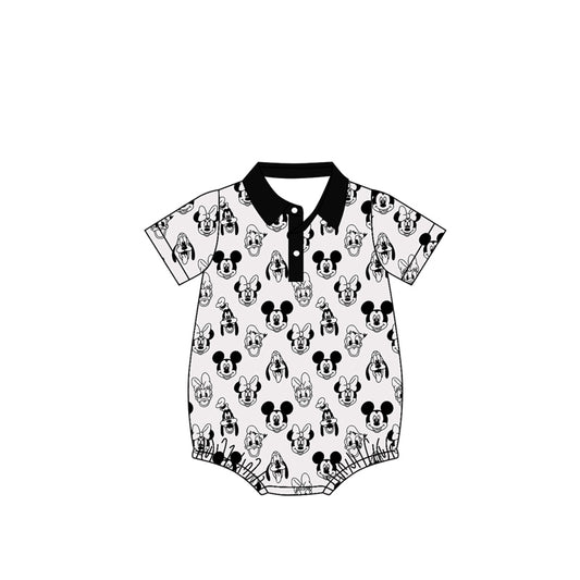(Custom Design Preorder MOQ 5 ) Cartoon Mouse Print Baby Polo Bodysuit - Short Sleeve Infant Onesie