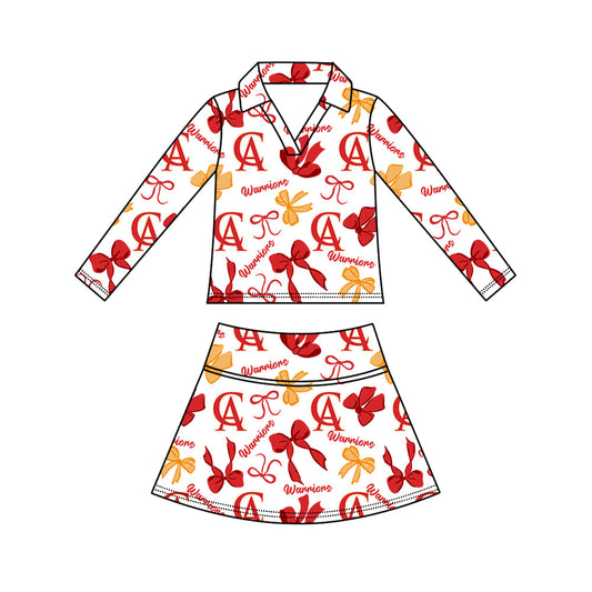 Preorder (moq 5)Baby Girls Bows Warriors Top Skirt Short Team Clothes Set