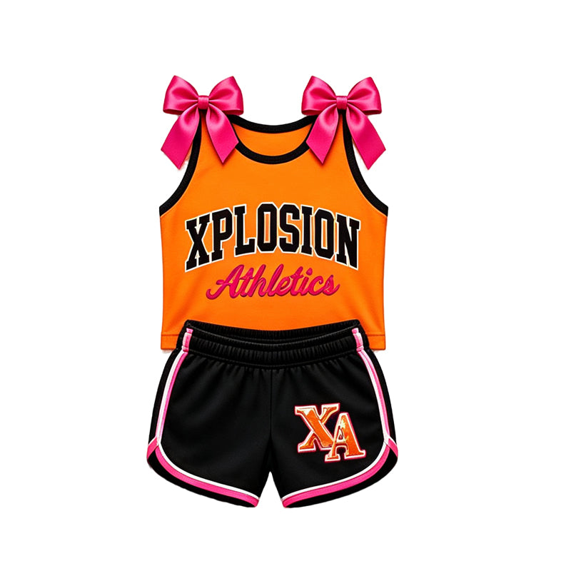 (Custom Design Preorder MOQ 5) Teams Xplosion Athletics Bows Vest Top Shorts Mommy and Me Summer Yoga Clothes Set