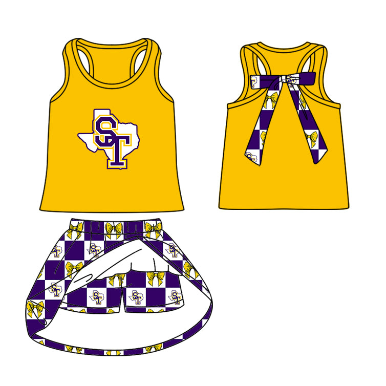 (Custom Design Preorder MOQ 5 Each Item) Teams Bobcats Bows Blue Plaid Print Kids Clothes Sibling & Family Matching Styles