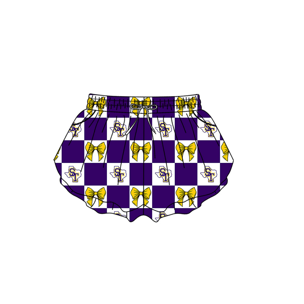 (Custom Design Preorder MOQ 5 Each Item) Teams Bobcats Bows Blue Plaid Print Kids Clothes Sibling & Family Matching Styles