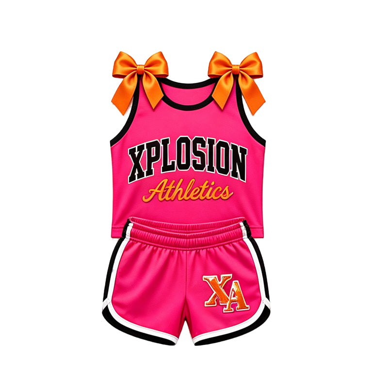 (Custom Design Preorder MOQ 5) Teams Xplosion Athletics Bows Vest Top Shorts Mommy and Me Summer Yoga Clothes Set