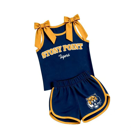 (Custom Design Preorder MOQ 5) Girls  Christopher  Bow Strap Tank & Navy Shorts Sport Team Outfit