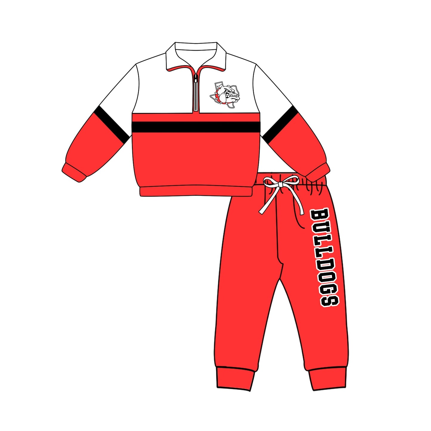Preorder (moq 5)Baby Boys Bulldogs Zip Pullovers Top Jogger Pants Team Clothes Set