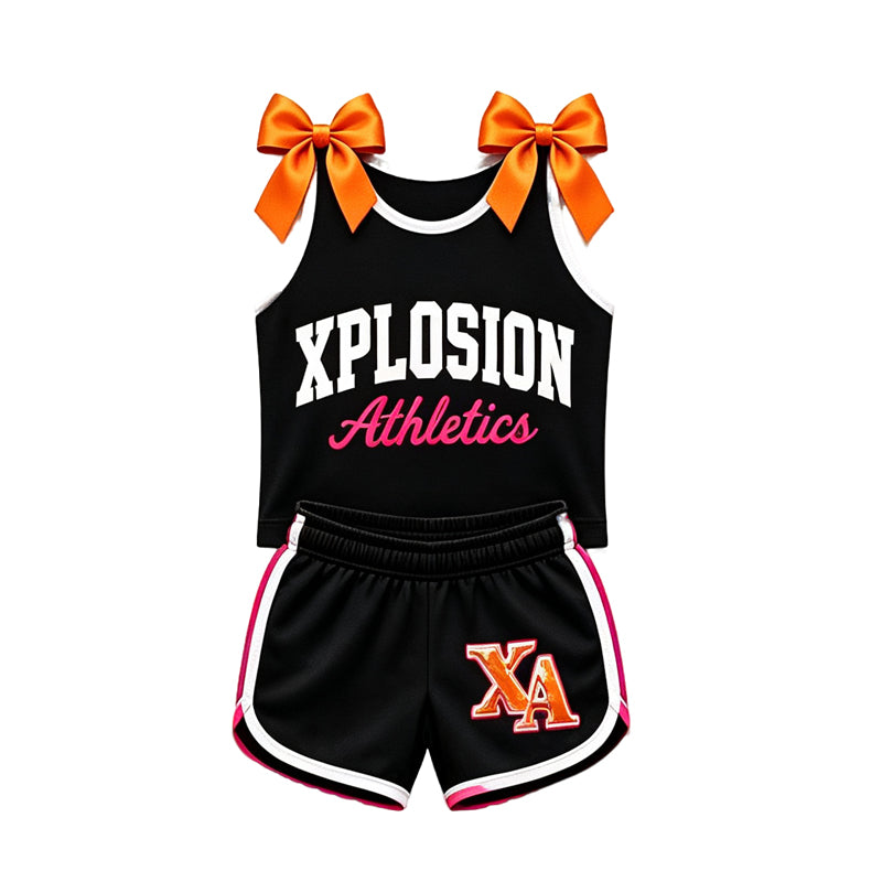 (Custom Design Preorder MOQ 5) Teams Xplosion Athletics Bows Vest Top Shorts Mommy and Me Summer Yoga Clothes Set