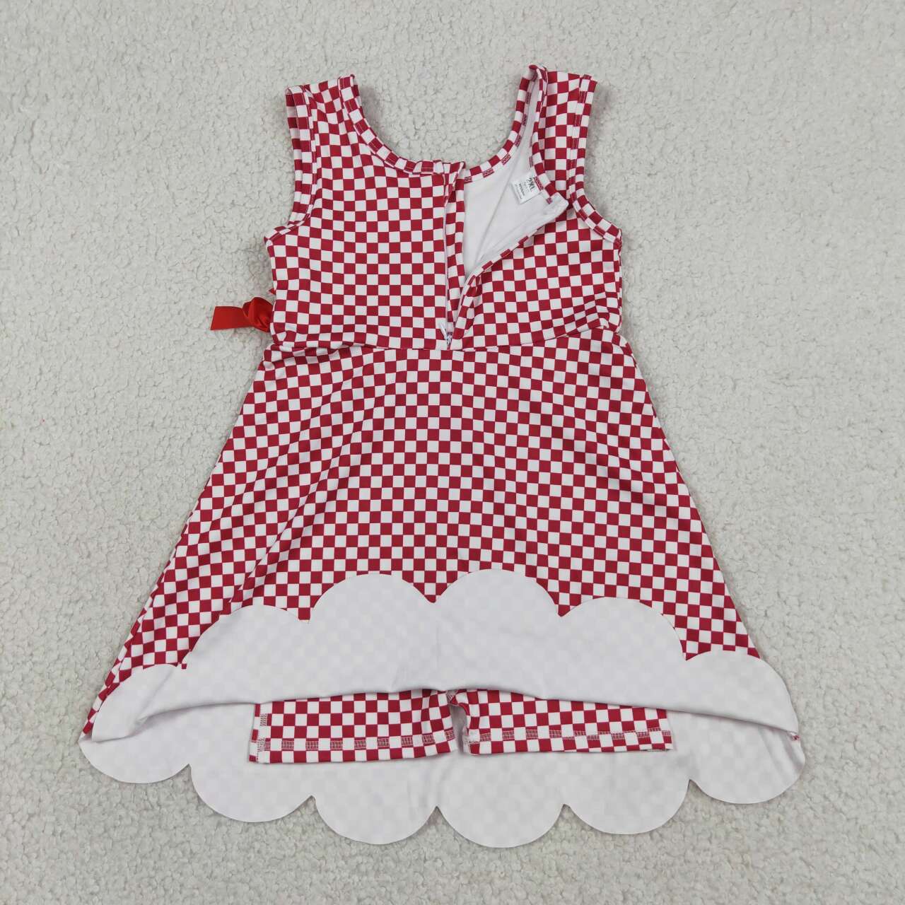 Baby Girls Red Checked Yoga Active Shorts Scallop Knee Length Dresses