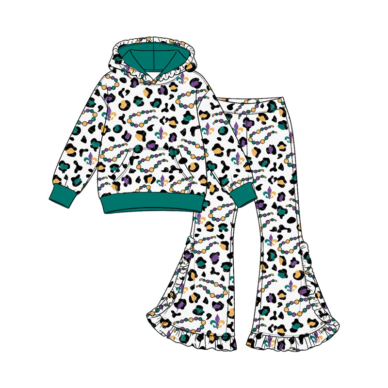(Custom Design Preorder MOQ 5 Each) Anchor Leopard Print Girls Mardi Gras Clothes Set Sisters Wear