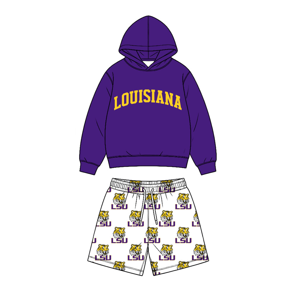 (Custom Design Preorder MOQ 5 Each)Teams Logo Hoodie Top Pockets Shorts Boys Clothes Set Brothers Wear