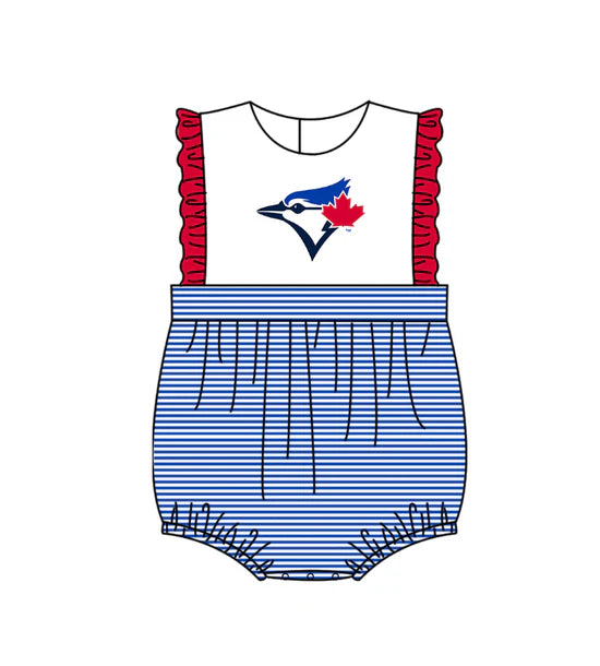 (Custom  Preorder MOQ 5) Baby Girls Sleeveless Toronto Blue Jays Team Rompers