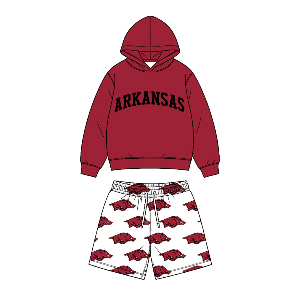 (Custom Design Preorder MOQ 5 Each)Teams Logo Hoodie Top Pockets Shorts Boys Clothes Set Brothers Wear