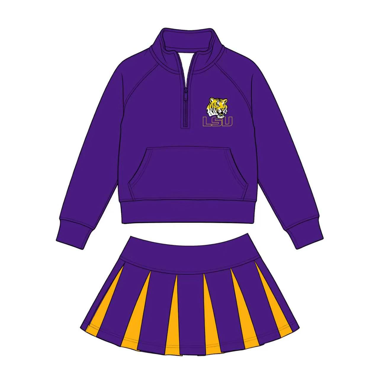 Sibling Baby Girls Sport Team Long Sleeve Pullover Top With Skort Outfit