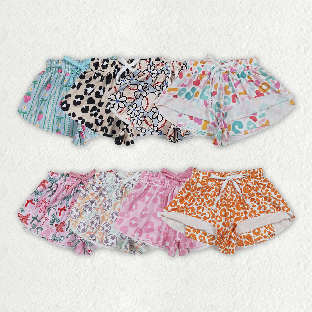8 Colors Bows Leopard Girls Summer Bottom Flutter Shorts Sibling Matching Styles